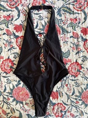 White Fox Boutique Black Halter One-Piece Swimsuit